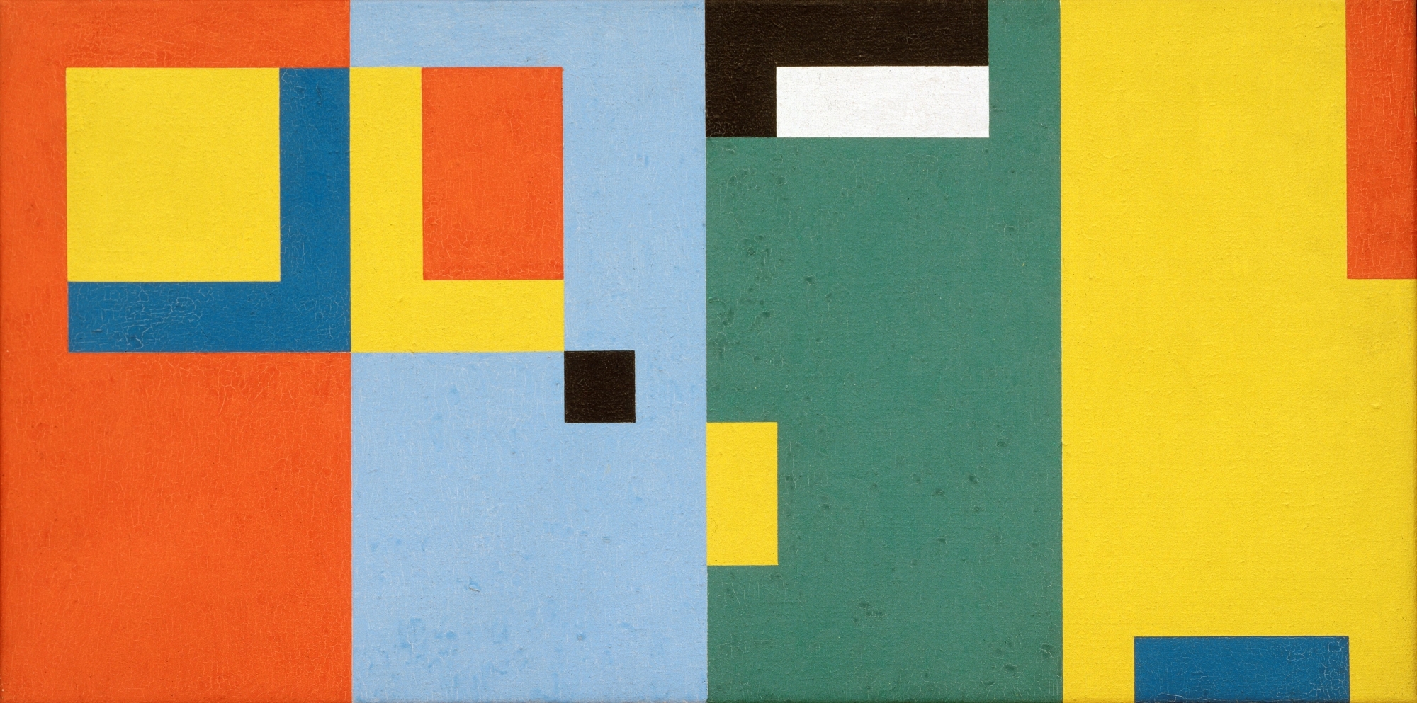 Camille Graeser, "Progression en quatre espaces", 1952, dispersion de résine sur toile, 40x80 cm.