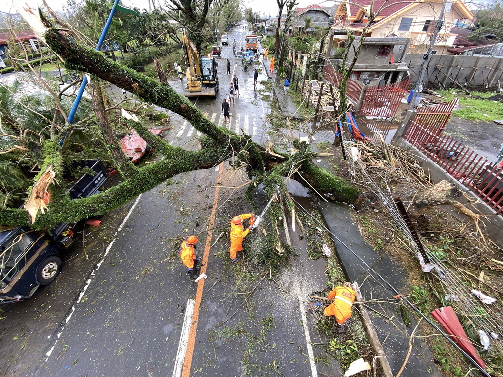 Dans la ville de Tigaon, des arbres ont été brisés par les vents tempétueux comme des fétus de paille.