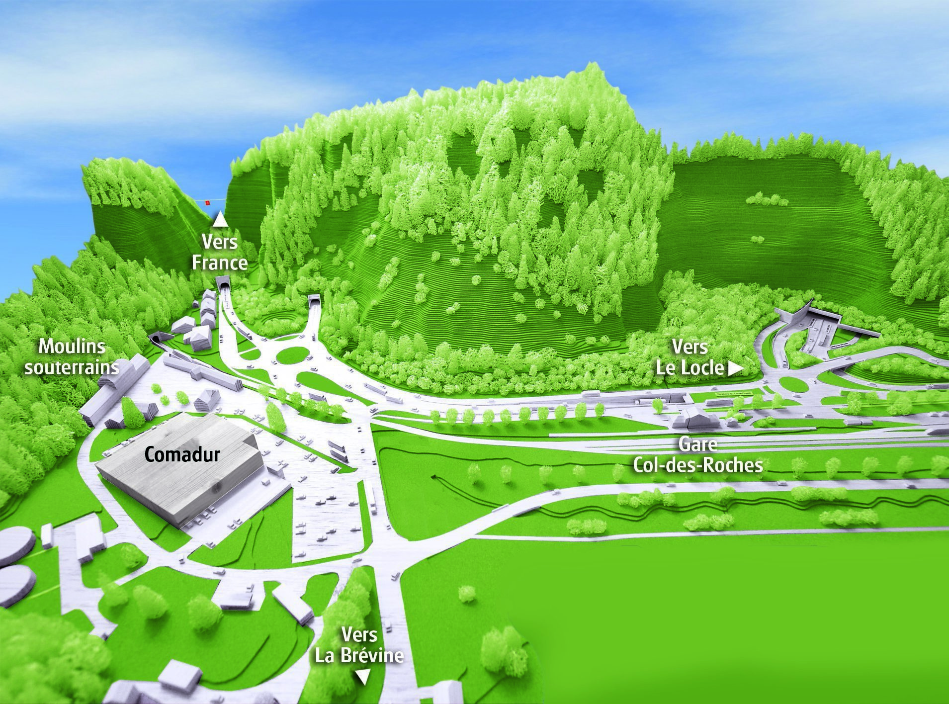 Le futur réseau routier au Locle, côté ouest. Infographie: François Allanou