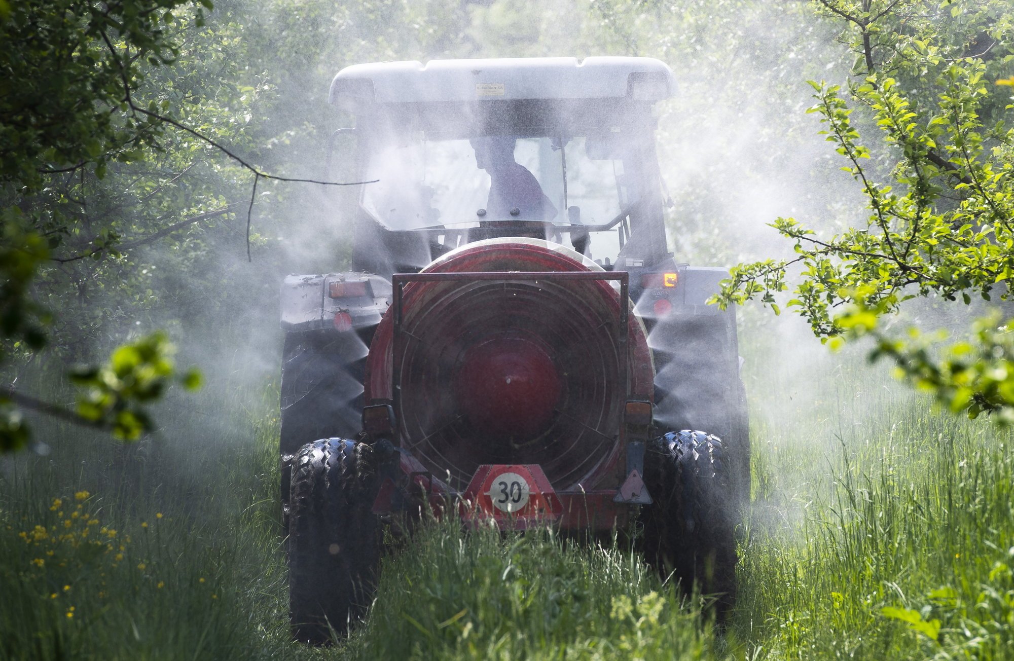 Bramois, le 12 mai 2021
Epandage de pesticides au tracteur dans une ligne d’arbre fruitier à Bramois.