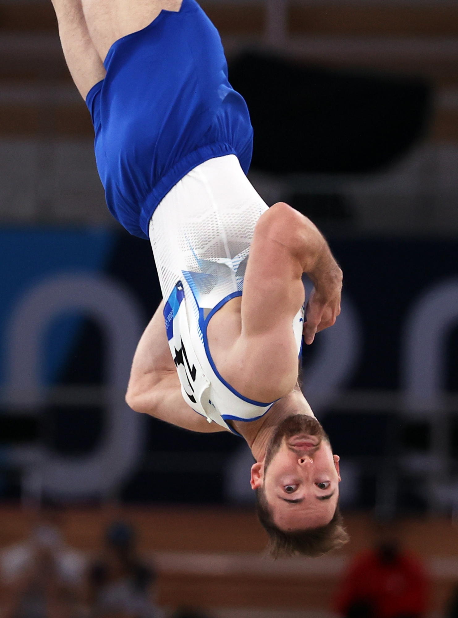 epa09384453 Artem Dolgopyat of Israel competes in the Men's Floor Exercise Final during the Artistic Gymnastics events of the Tokyo 2020 Olympic Games at the Ariake Gymnastics Centre in Tokyo, Japan, 01 August 2021. EPA/FAZRY ISMAIL