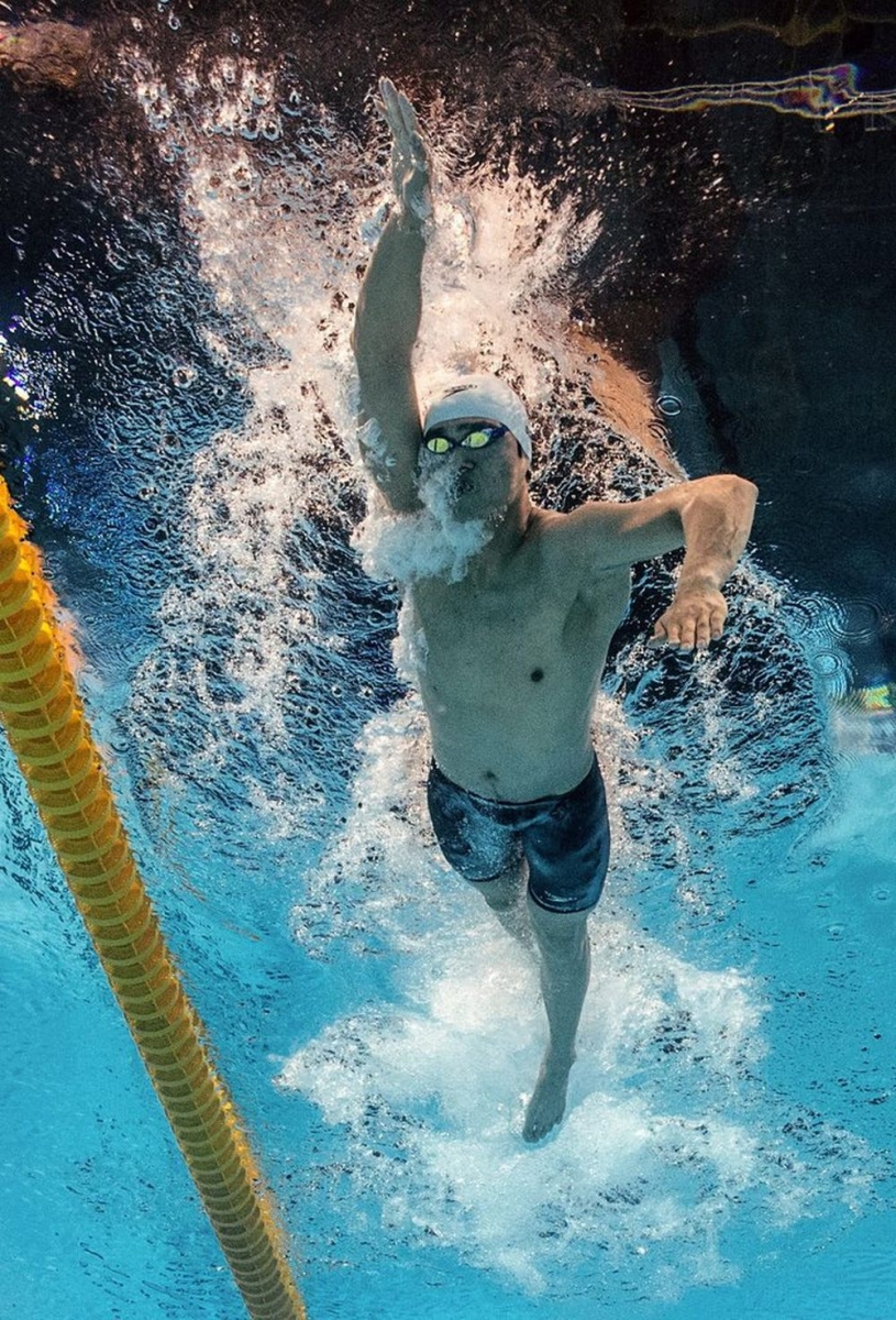 Sun Yang en pleine épreuve du 400m libre, à Barcelone. 