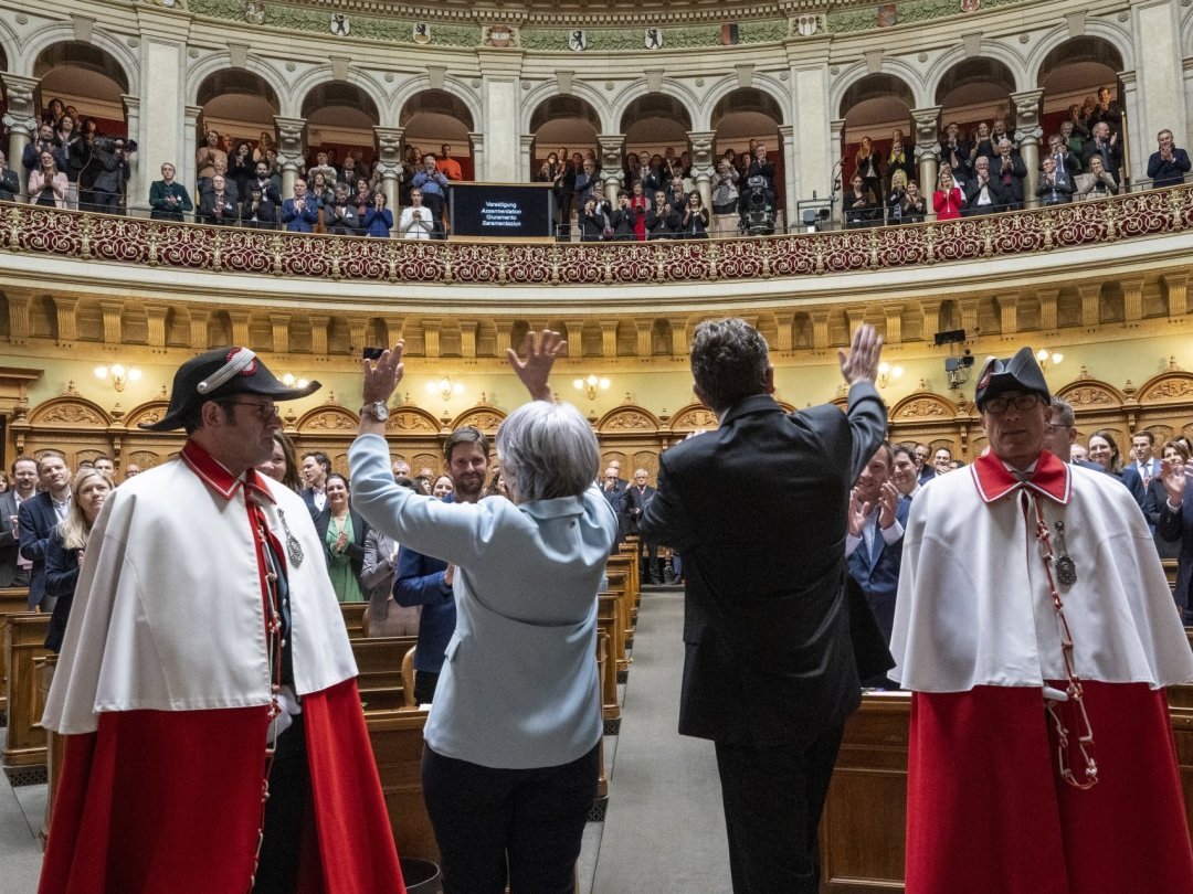 Elisabeth Baume-Schneider et Albert Rösti, le 7 décembre 2022, lors de leur élection au Conseil fédéral.