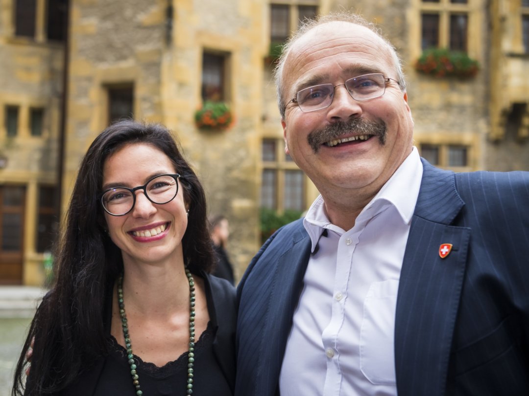 La Verte Céline Vara et le PLR Philippe Bauer, le 20 octobre 2019, lors de leur élection au Conseil des Etats.