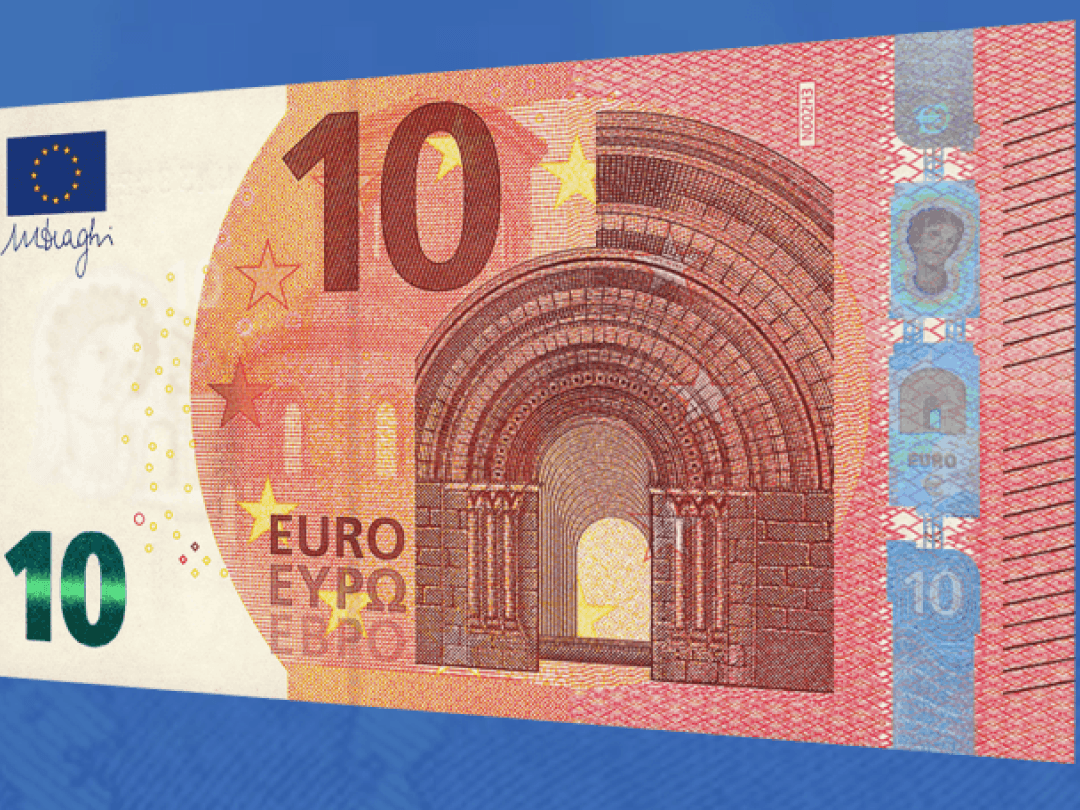 Un billet de 10 euros où la princesse Europe est visible sur le côté droit.