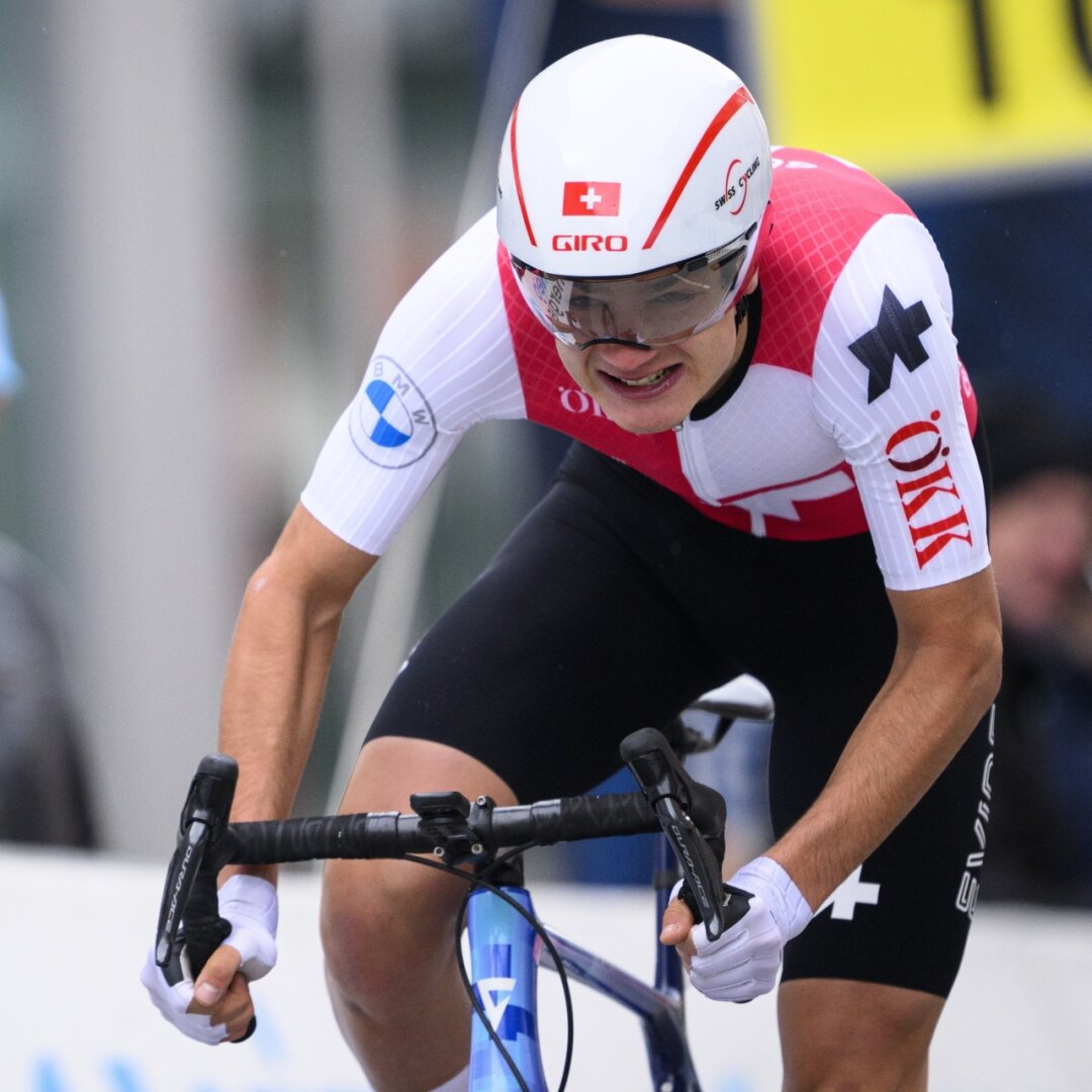 Alexandre Balmer en plein effort lors du prologue du Tour de Romandie.