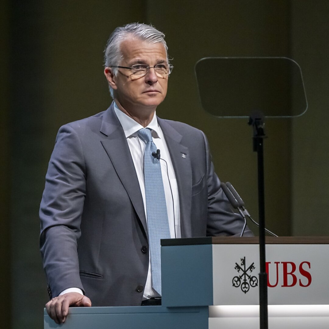 Sergio Ermotti, directeur général d'UBS, devant l'assemblée générale du groupe à Bâle ce mercredi. (archive)