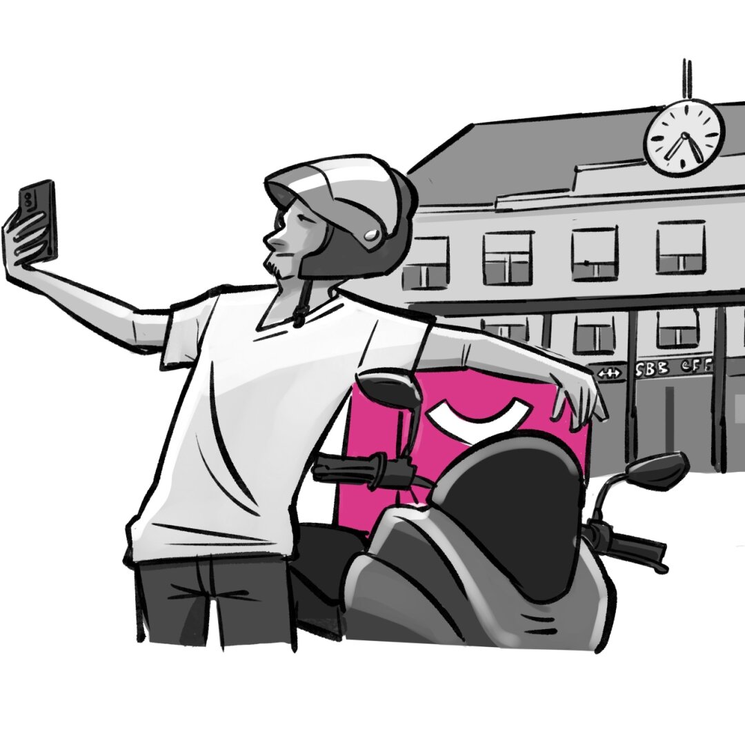 Pour commencer une tranche horaire, les livreurs doivent transmettre un selfie afin de valider leur identité, et se trouver dans le secteur de la gare de Neuchâtel.