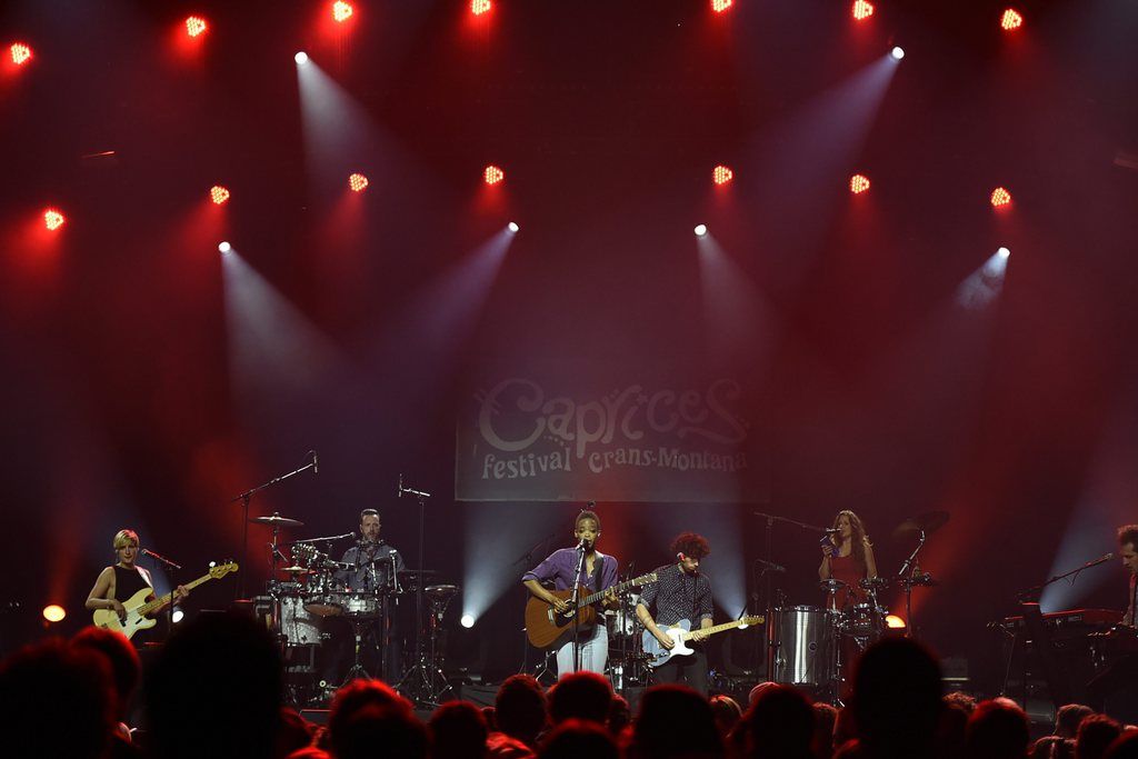 Singer Irma, from Cameroon, performs on the main stage during the Caprices Festival in Crans-Montana, Switzerland, Thursday April 17, 2014. (KEYSTONE/Maxime Schmid)