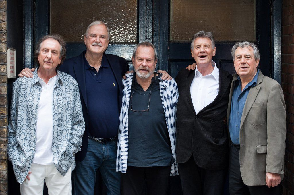 British comedy troupe Monty Python, (L-R) Eric Idle, John Cleese, Terry Gilliam, Michael Palin and Terry Jones pose for a photograph during a media event in London, Britain, 30 June 2014. The surviving members of Monty Python have agreed to reunite for a new stage show.  EPA/DANIEL LEAL-OLIVAS
