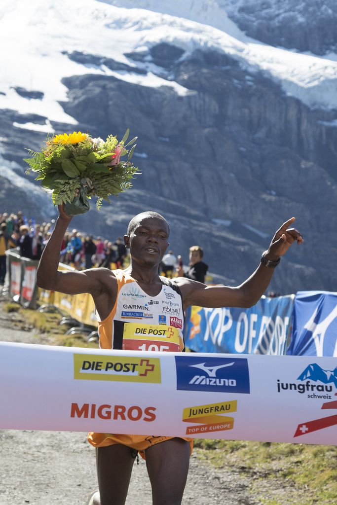 Paul Maticha Michieka (KEN/A Fuerstenfeld) gewinnt den Jungfrau-Marathon 2014 vom Samstag 13. September 2014 von Interlaken auf die Kleine Scheidegg. (PHOTOPRESS/Benjamin Zurbriggen)