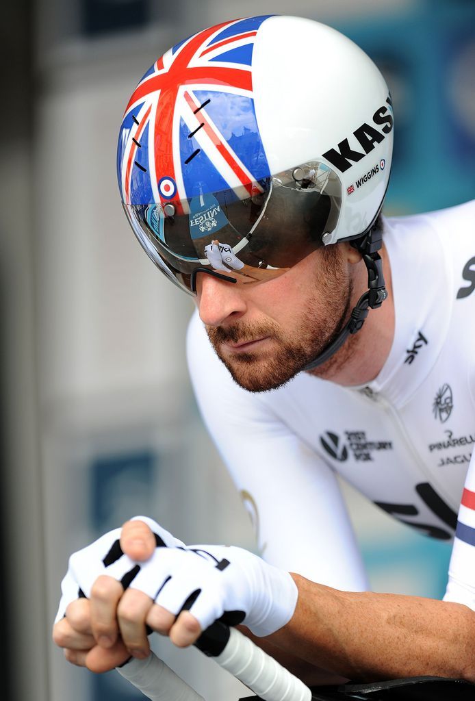 Team Sky's Bradley Wiggins prepares to start in the Individual Time Trial during stage eight of the 2014 Tour of Britain in London, Sunday Sept. 14, 2014. (AP Photo/PA, Andrew Matthews)  UNITED KINGDOM OUT  NO SALES  NO ARCHIVE