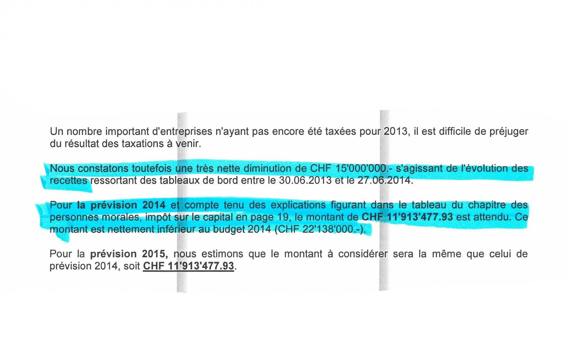 La page 20 de la note interne du Service financier à Pierre-André Monnard, datée sur 23 juillet 2014.