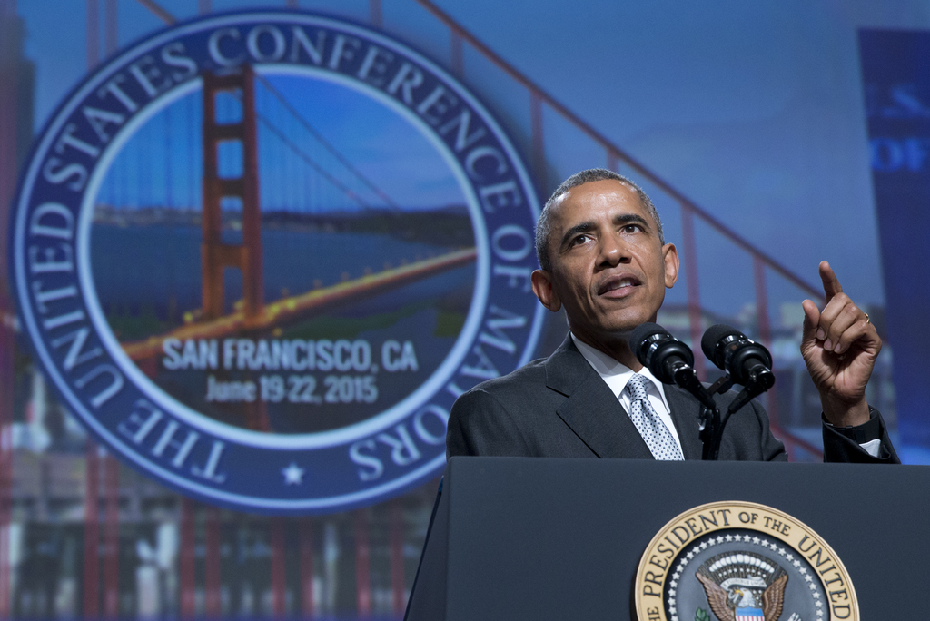 President Barack Obama speak at the Annual Meeting of the U.S. Conference of Mayors in San Francisco, Friday, June 19, 2015. (AP Photo/Carolyn Kaster)