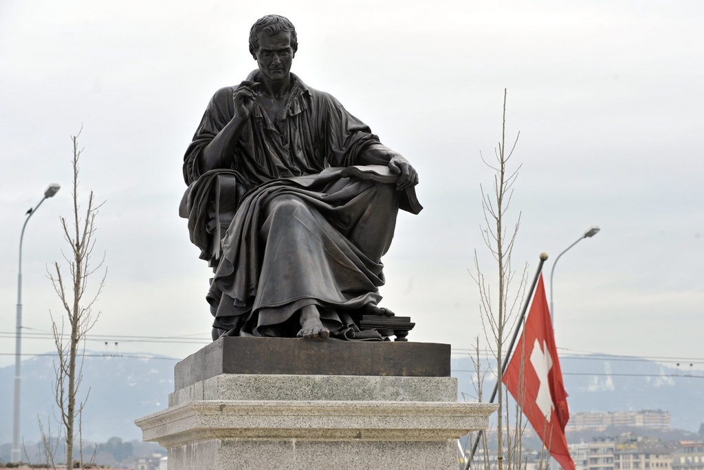 Ici, la statue de Jean-Jacques Rousseau photographiée à Genève. 