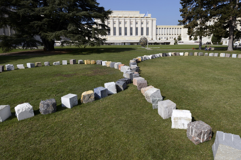 L'exposition "Renouveau", composée de 193 blocs de pierres représentant les Etats membres de l'ONU qui forment trois cercles concentriques, sera inaugurée le 24 octobre.