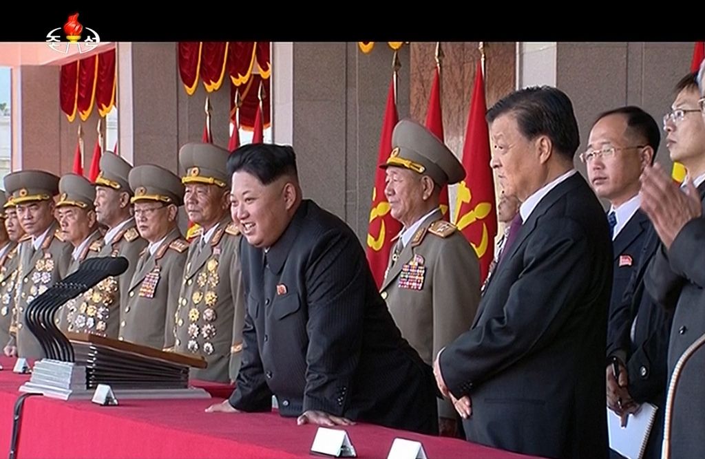 Kim Jong-Un lors de son allocution à l'occasion du 70e anniversaire du parti unique nord-coréen.