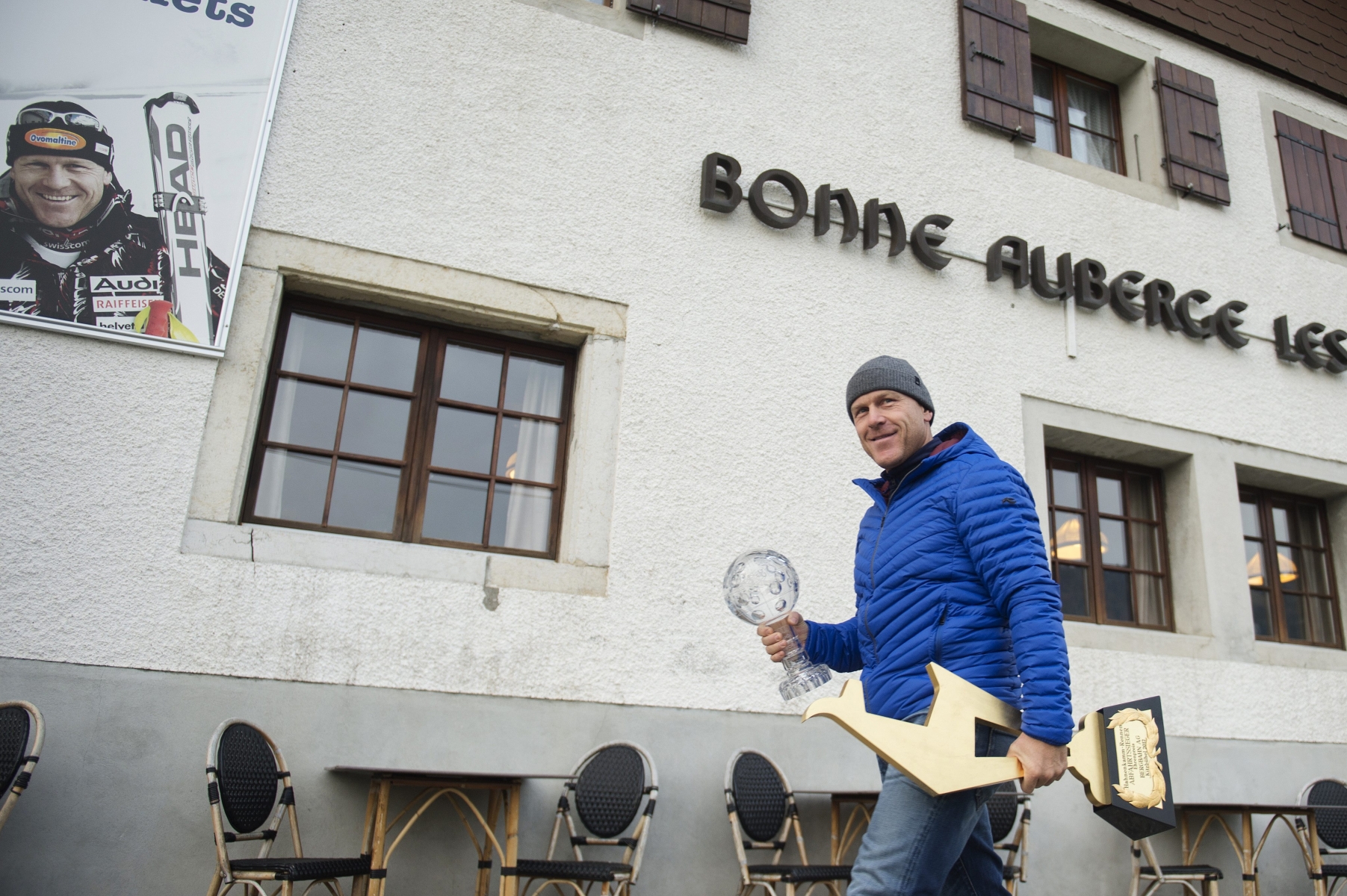 Didier Cuche a réuni une partie de ses trophées à la Bonne Auberge.