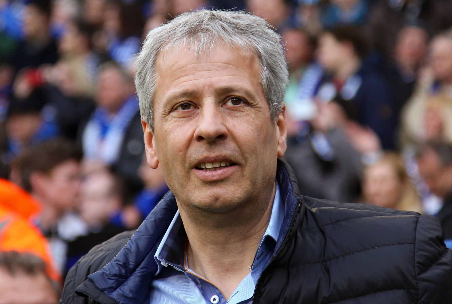 ZUR MELDUNG, DASS LUCIEN FAVRE NEUER TRAINER BEIM LIGUE-1-KLUB NICE (NIZZA) WIRD, STELLEN WIR IHNEN FOLGENDES ARCHIVBILD ZUR VERFUEGUNG - Moenchengladbach's Swiss head coach Lucien Favre before the German DFB Cup quarter final soccer match between Arminia Bielefeld and Borussia Moenchengladbach in Bielefeld, Germany, 08 April 2015. ....(ATTENTION: The DFB prohibits the utilisation and publication of sequential pictures on the internet and other online media during the match (including half-time). ATTENTION: BLOCKING PERIOD! The DFB permits the further utilisation and publication of the pictures for mobile services (especially MMS) and for DVB-H and DMB only after the end of the match.)  EPA/FRISO GENTSCH FUSSBALL LUCIEN FAVRE NIZZA
