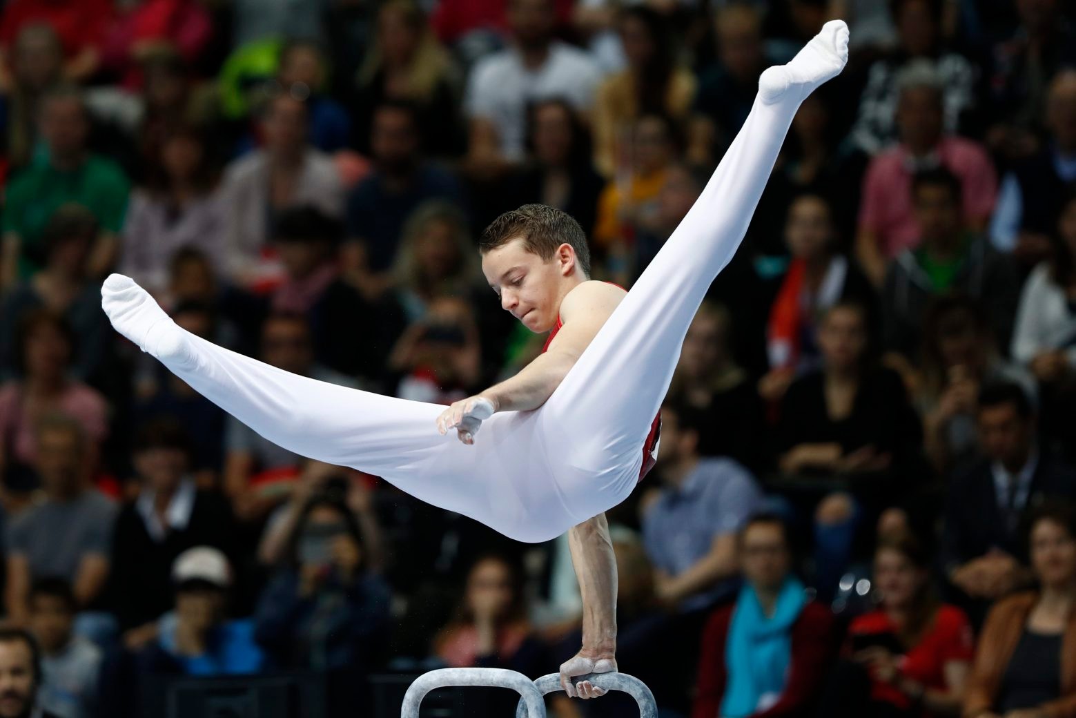 Christian Baumann from Switzerland performs on the pommel horse during the Men's Apparatus Finals at the European Men's and Women's Artistic Gymnastics Championships at the Postfinance Arena in Bern, Switzerland, Sunday, May 29, 2016. (KEYSTONE/Peter Klaunzer) SWITZERLAND EUROPEAN GYMNASTICS CHAMPIONSHIPS
