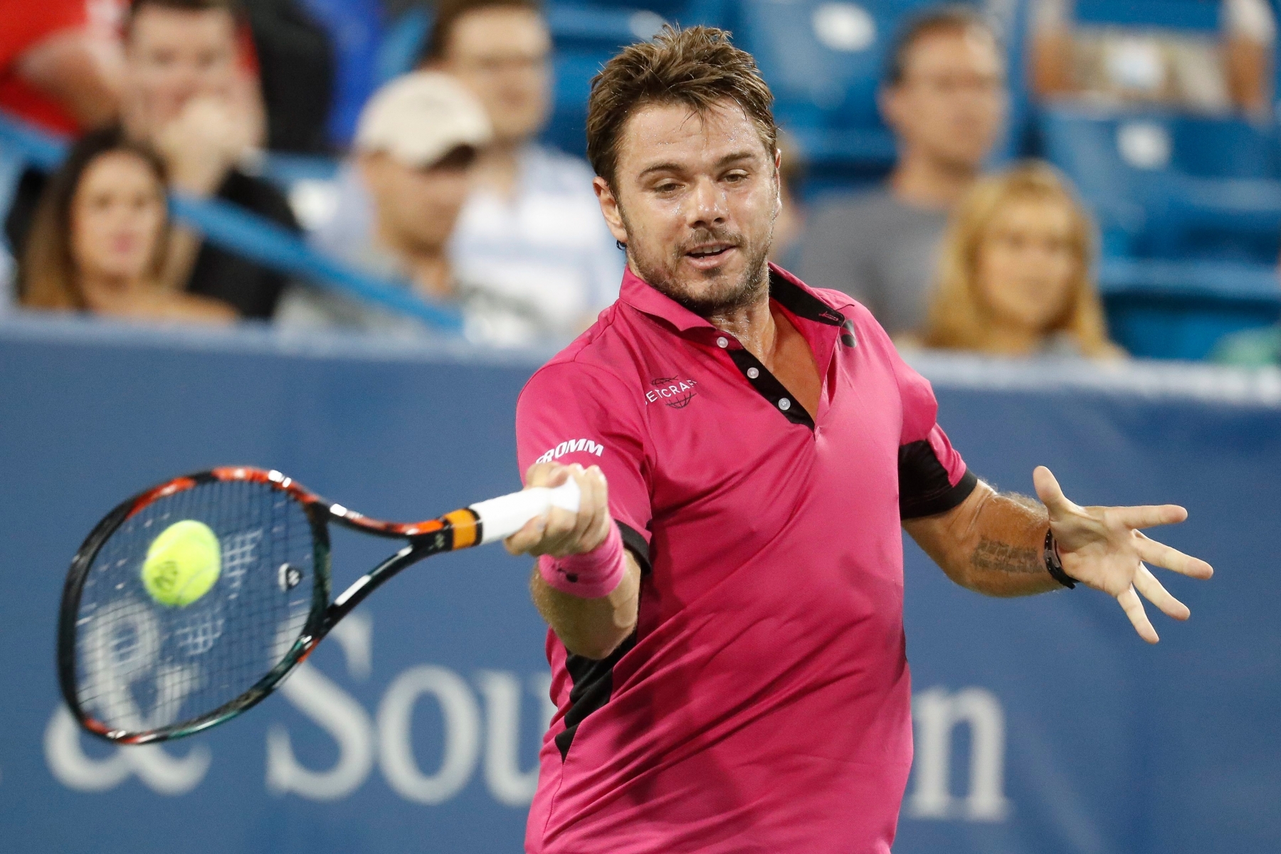 Stan Wawrinka, of Switzerland, returns to Jared Donaldson, of the United States, during the Western & Southern Open tennis tournament, Tuesday, Aug. 16, 2016, in Mason, Ohio. (AP Photo/John Minchillo) Cincinnati Tennis