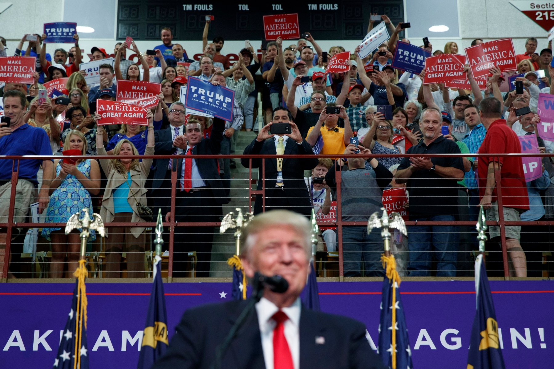 Supporters of Republican presidential candidate Donald Trump cheer as he speaks during a rally, Monday, Sept. 12, 2016, in Asheville, N.C. (AP Photo/Evan Vucci) Campaign 2016 Trump