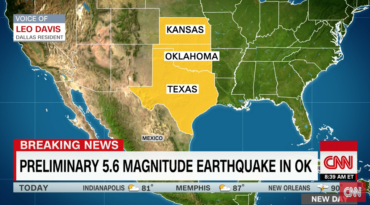 Une petite ville d'Oklahoma a été largement ébranlée par un séisme samedi.
