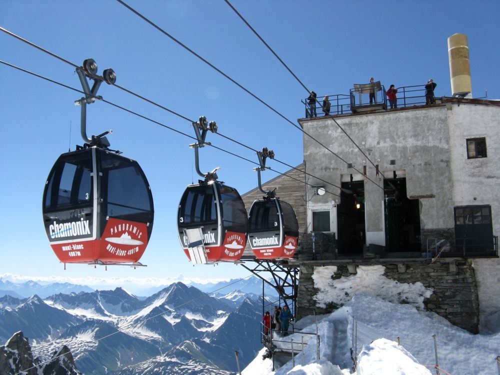 Télécabines du Panoramic Mont-Blanc au niveau de la gare de la pointe Helbronner.
