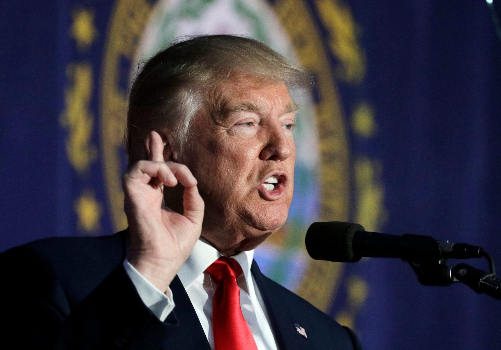 In this Sept. 29, 2016, photo, Republican presidential candidate Donald Trump speaks at a campaign rally in Bedford, N.H. Trump says Hillary Clinton is making ÄúnastyÄù ads about him. Most of ClintonÄôs commercials about Trump, though, merely include clips of him speaking. Her campaign seems to have concluded that Trump is his own worst enemy. (AP Photo/John Locher) Campaign 2016 Nasty Ads