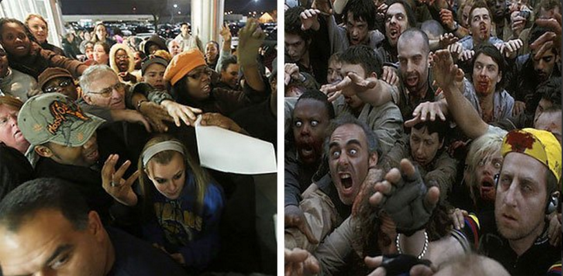 Certains internautes s'amusent de la ressemblance entre le Black Friday et une attaque zombie.