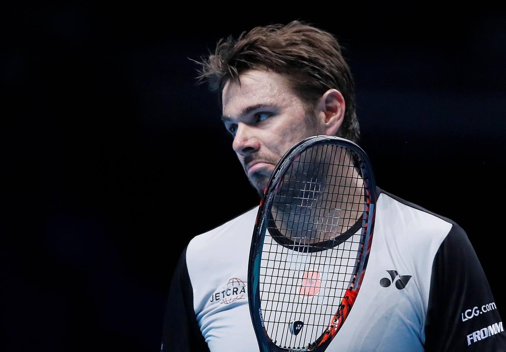 Stan Wawrinka of Switzerland after playing a return to Kei Nishikori of Japan during their ATP World Tour Finals singles tennis match at the O2 Arena in London, Monday, Nov. 14, 2016. (AP Photo/Kirsty Wigglesworth) Britain Tennis ATP Finals