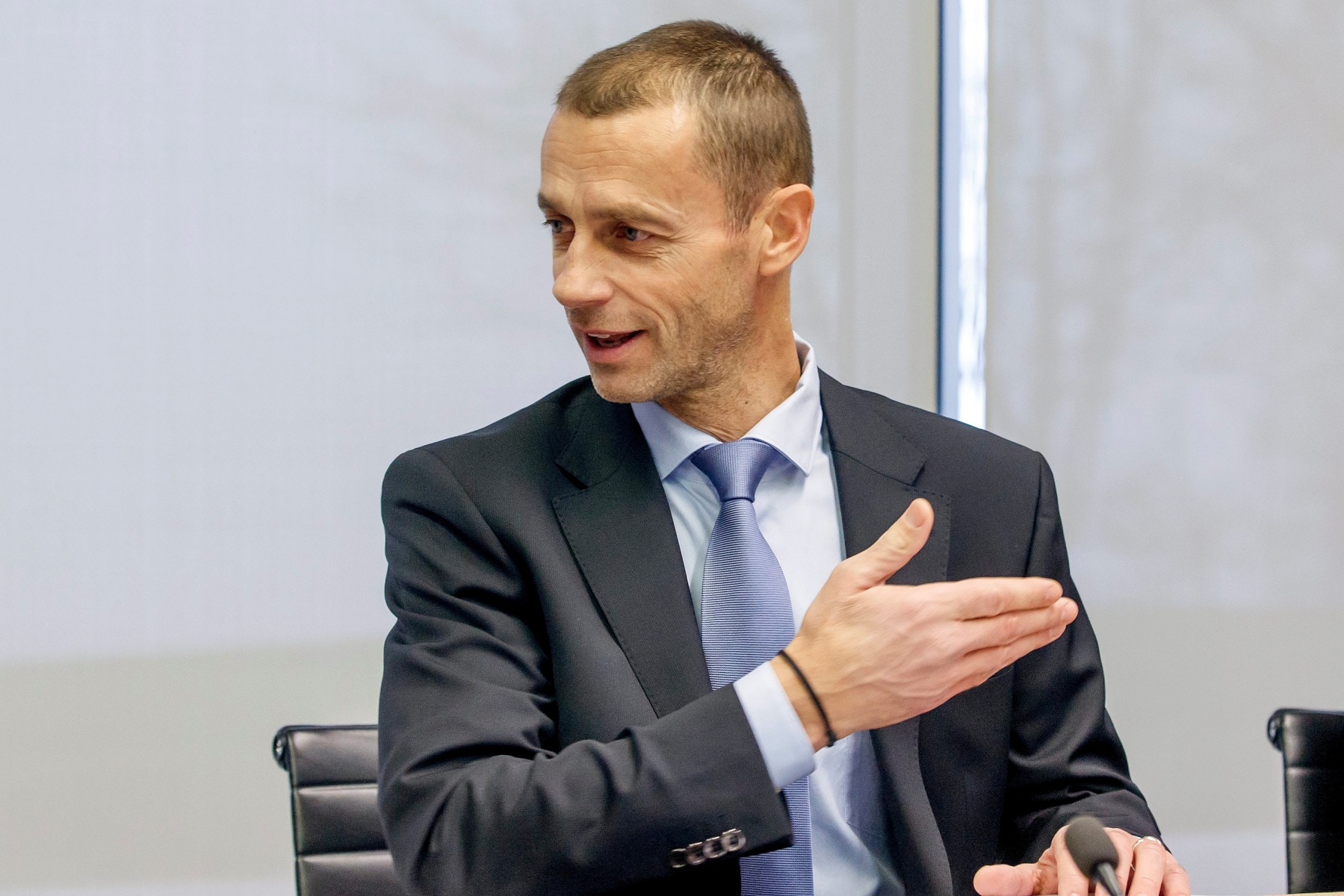 UEFA president Aleksander Ceferin gestures, prior the UEFA Executive Committee at the UEFA Headquarters, in Nyon, Switzerland, Friday, December 9, 2016. (KEYSTONE/Salvatore Di Nolfi) SWITZERLAND UEFA EXECUTIVE COMMITTEE