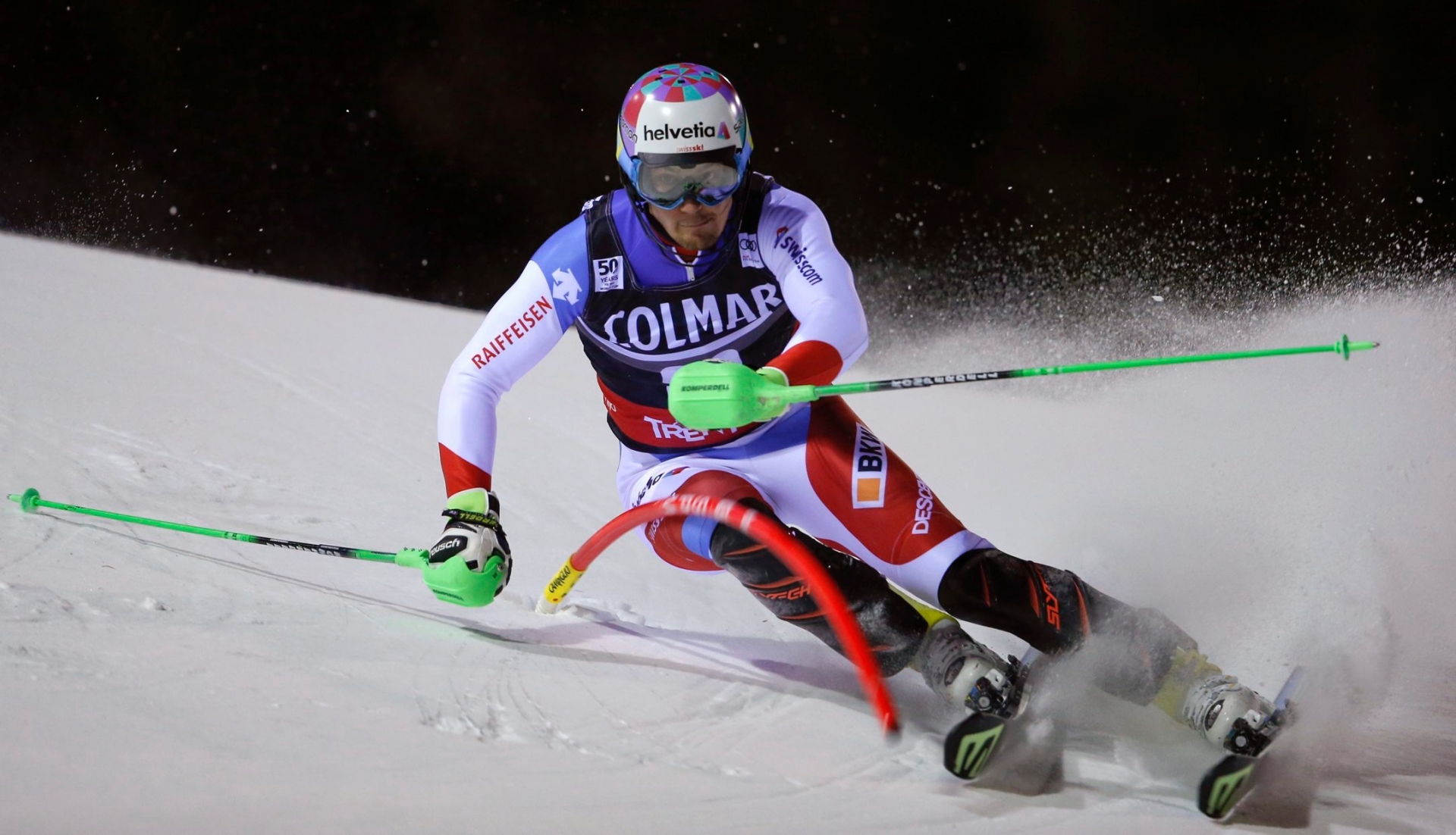Switzerland's Luca Aerni competes during an alpine ski, men's World Cup slalom, in Madonna di Campiglio Italy, Thursday, Dec. 22, 2016. (AP Photo/Marco Trovati) Italy Alpine Skiing World Cup