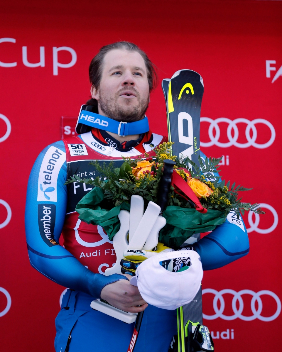 Norway's Kjetil Jansrud celebrates winning during an alpine ski, men's World Cup Super G, in Santa Caterina, Italy, Tuesday, Dec. 27, 2016. (AP Photo/Marco Trovati) Italy Alpine Skiing World Cup