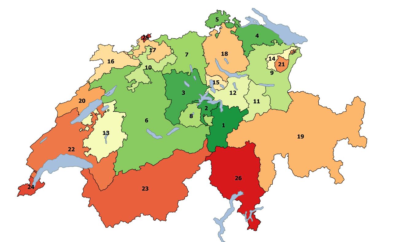 En Suisse romande, seuls Fribourg et le Jura s'en sortent relativement bien dans cette étude.
