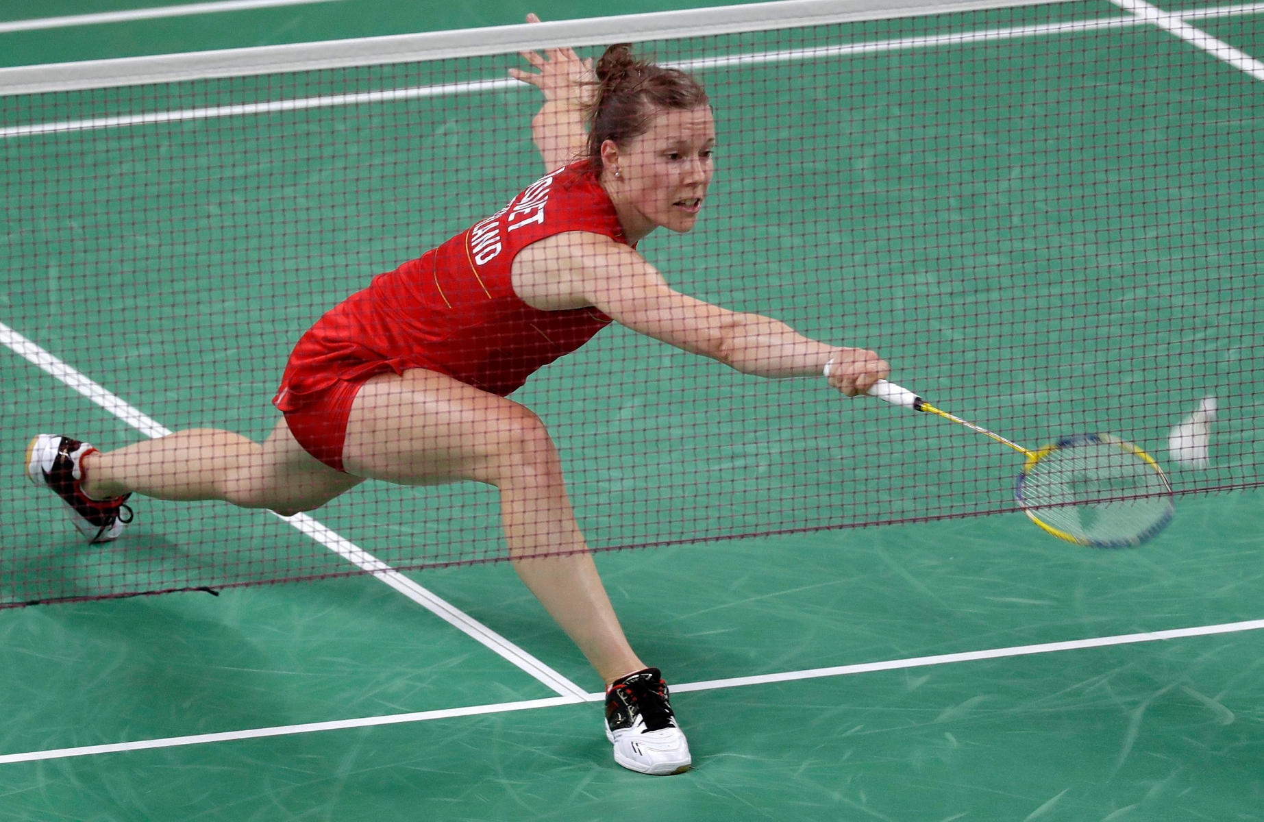 Switzerland's Sabrina Jaquet plays against Britain's Kirsty Gilmour during a women's singles match at the 2016 Summer Olympics in Rio de Janeiro, Brazil, Thursday, Aug. 11, 2016. (AP Photo/Kin Cheung) Rio Olympics Badminton
