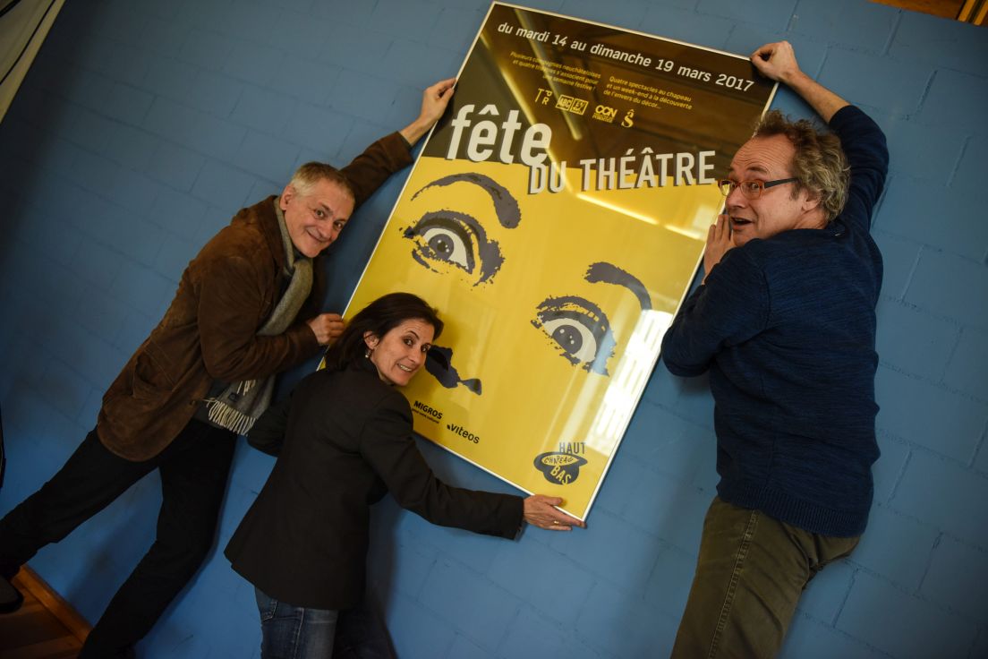 Trois des instigateurs de la Fête du théâtre: Roberto Betti, Anne Bisang et Yvan Cuche.