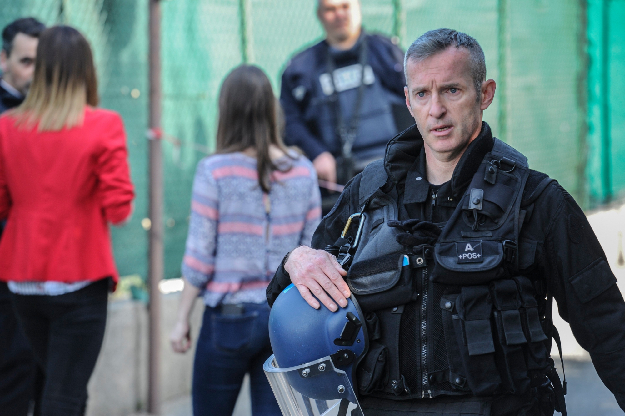 epa05852345 French police forces stand guard near the scene of a shooting at Lycee Alexis de Tocqueville school in Grasse, near Cannes, southern France, 16 March 2017. According to reports, several people were injured after at least one man opened fire in the Lycee Alexis de Tocqueville school. French authorities issued a terror alert in line with the country having been under a state of emergency since 18 months.  EPA/OLIVIER ANRIGO FRANCE CRIME SCHOOL SHOOTING