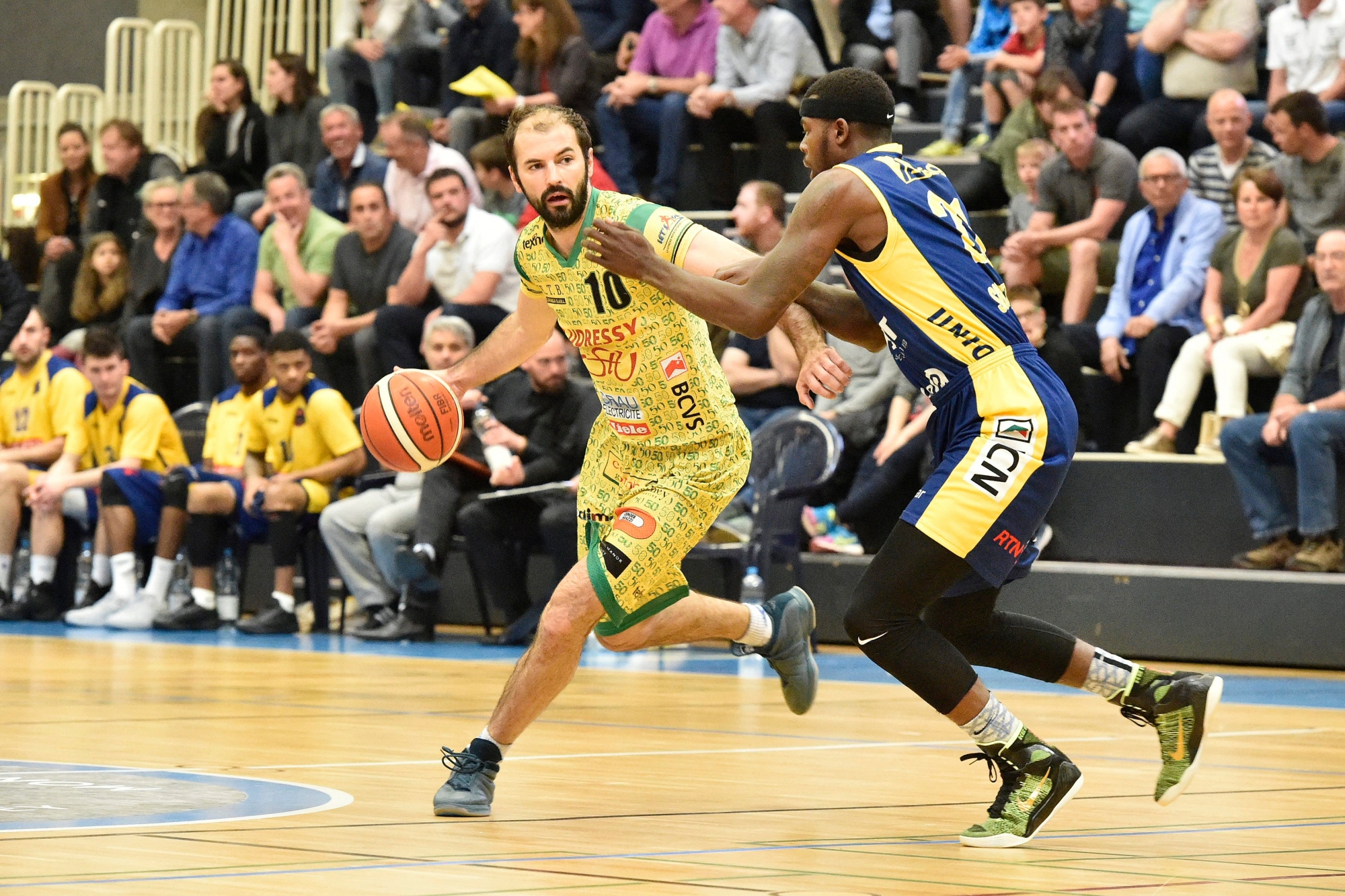 Monthey, le 22.04. 2017. BBC MONTHEY-UNION NEUCHATEL BASKET. 
Barac PANKRACJIE et Duran JOHNSON. 
(Le Nouvelliste/Christian HOFMANN) BBC MONTHEY-UNION NEUCHATEL