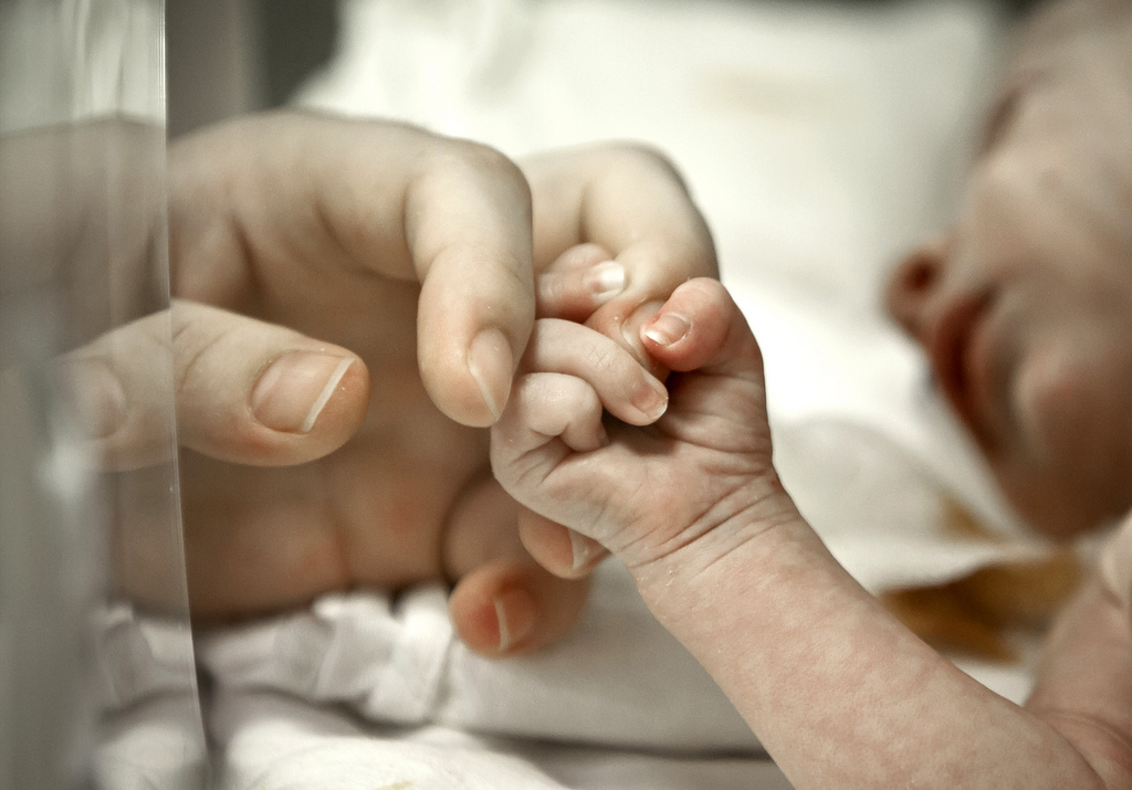 A newborn baby holds his mother's hand at the intensive care unit of the Marie Curie children's hospital, on March 18, 2012, in Bucharest, Romania. Dr. Catalin Cirstoveanu is fighting an exhausting and largely solitary battle against a culture of corruption and indifference toward patient welfare that's deeply embedded in Romania. Last year, some 2,800 Romanian doctors _ discouraged by the antiquated and corrupt health system and low wages _left to work in Western Europe, according to the Council of Medics.(AP Photo/Vadim Ghirda)