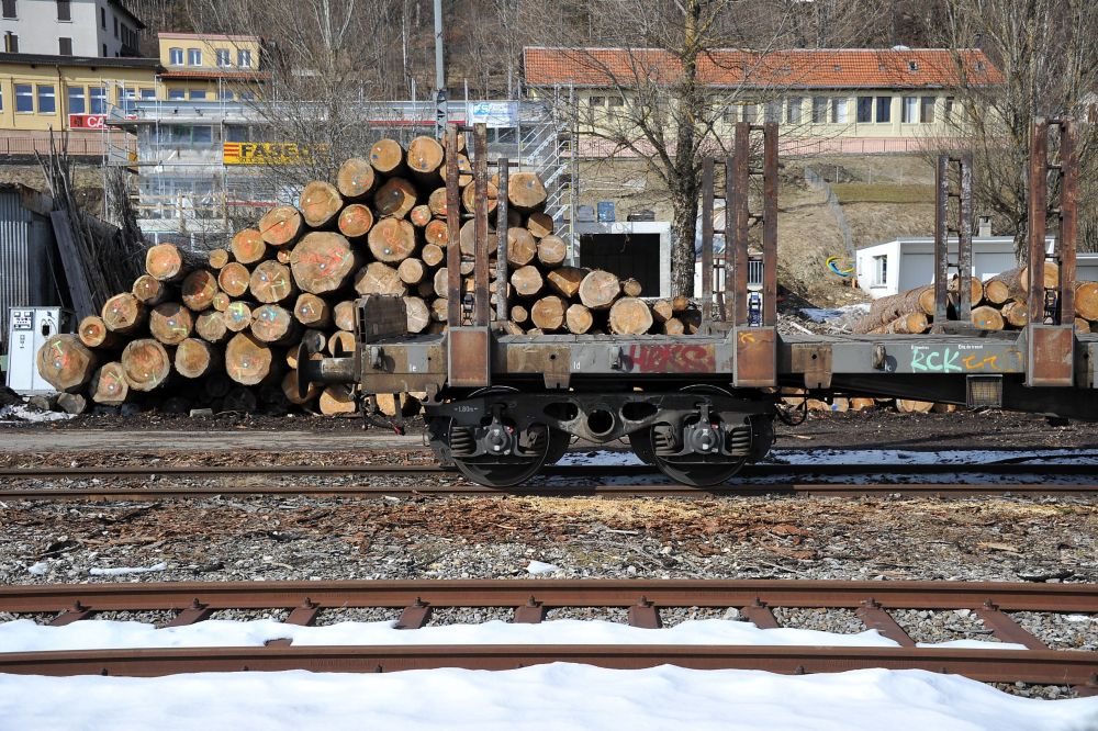 CFF cargo sur le site de la gare du Col des Roches pour le chargement de bois

Le Locle le 6 fevrier 2012

Photo R Leuenberger