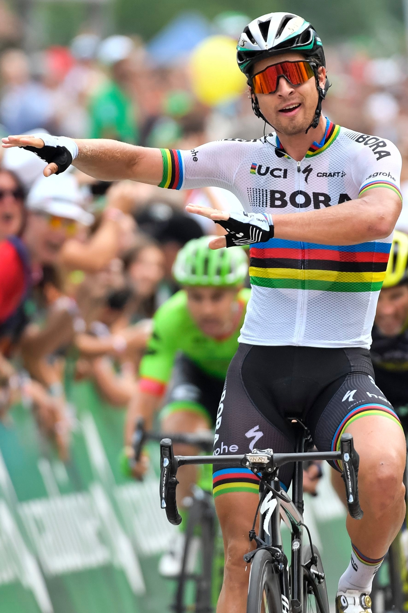 Peter Sagan from Slovakia of Bora - Hansgrohe reacts after winning the 5th stage, a 222 km race from Bex to Cevio, Switzerland, at the 81st Tour de Suisse UCI ProTour cycling race, on Wednesday, June 14, 2017. (KEYSTONE/Gian Ehrenzeller) SWITZERLAND CYCLING TOUR DE SUISSE 2017