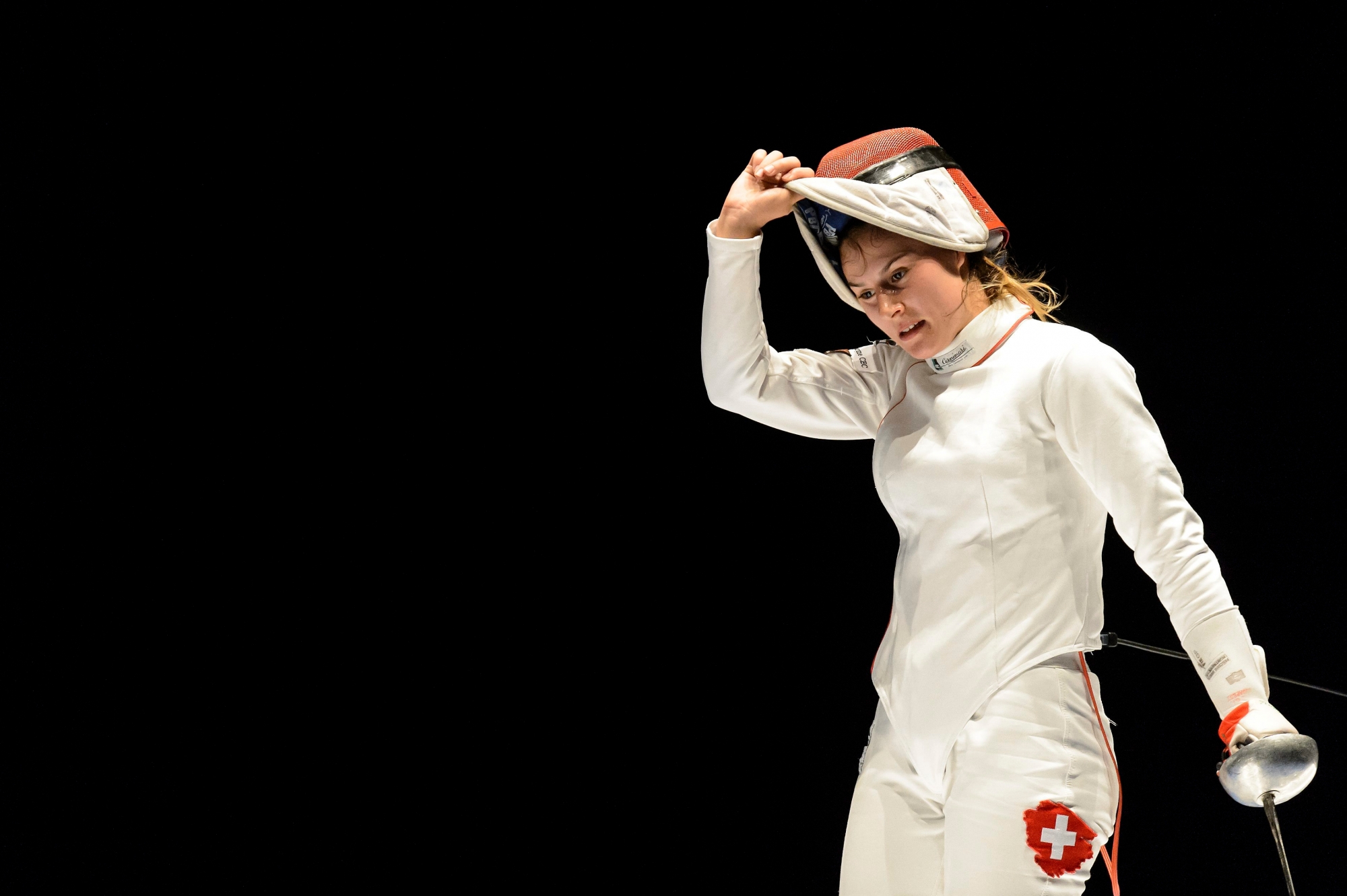 Pauline Brunner of Switzerland during women's individual epee 1/32th final at the European Fencing Championships in Montreux, Switzerland, Saturday, June 6, 2015. (KEYSTONE/Jean-Christophe Bott) SWITZERLAND FENCING EUROPEAN