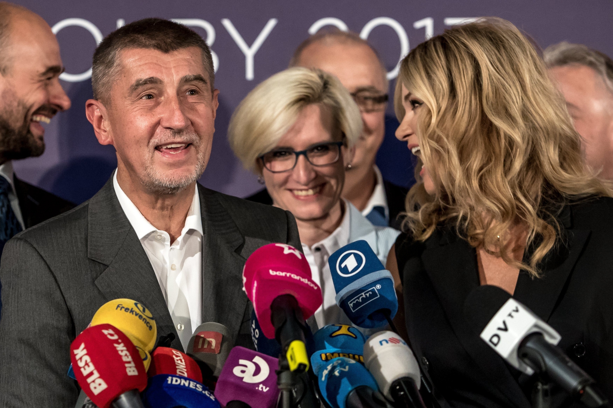 epa06280900 Andrej Babis, Slovak-born billionaire and leader of the ANO movement, speaks at a press conference at the ANO movement election event in Prague, Czech Republic, 21 October 2017.  Around 8 million people aged over 18 were eligible to vote to elect a new parliament.  EPA/MARTIN DIVISEK CZECH REPUBLIC ELECTIONS