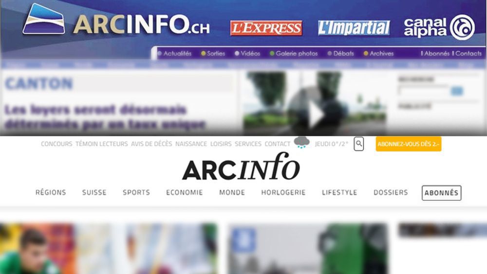 Le site ArcInfo à son lancement en 2008 (en haut) et aujourd'hui (en bas).