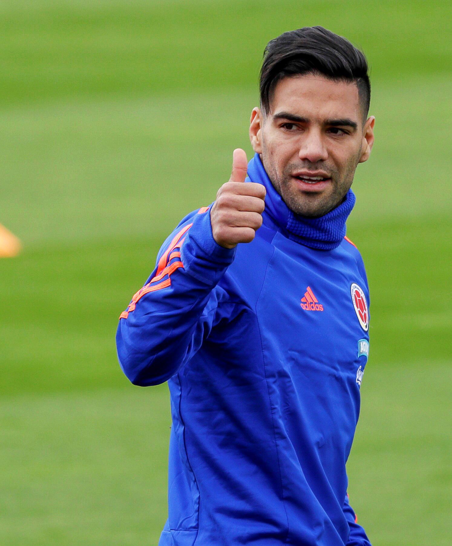epa06806563 Colombian national soccer team striker Falcao  gestures during his team's training session in Kazan, Russia, 14 June 2018. The Colombian team prepares for the FIFA World Cup 2018 taking place in Russia from 14 June until 15 July 2018.  EPA/JULIO MUNOZ RUSSIA SOCCER FIFA WORLD CUP 2018
