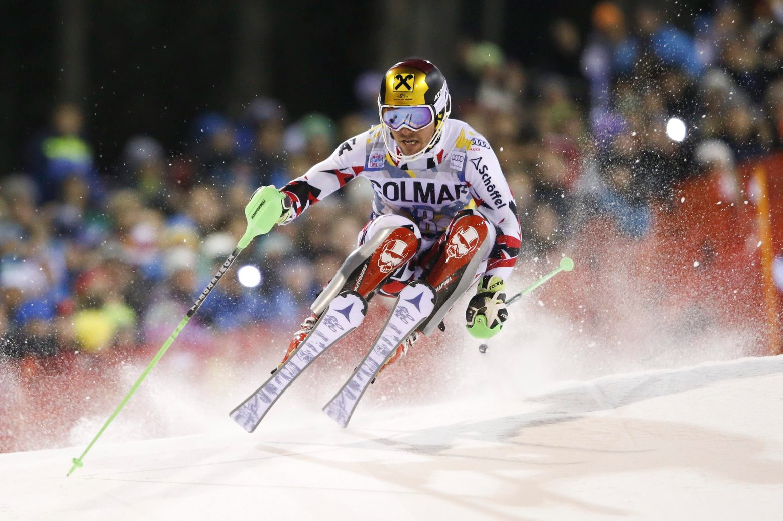 Austria's Marcel Hirscher competes during an alpine ski, men's World Cup slalom, in Madonna Di Campiglio, Italy, Tuesday, Dec. 22, 2015. (AP Photo/Shin Tanaka) Italy Alpine Skiing World Cup