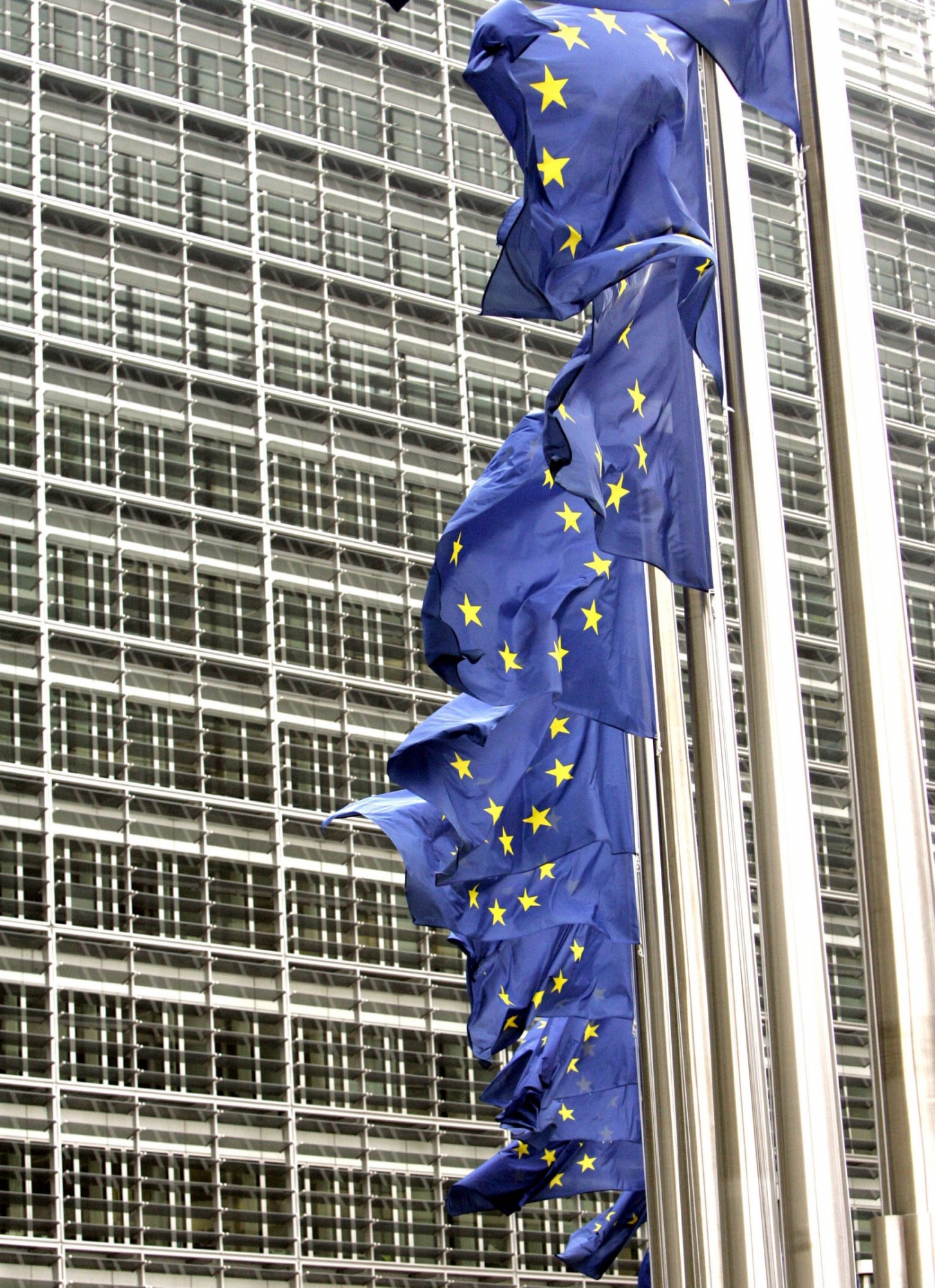 FILE In this Wednesday Nov. 8, 2006 file photo,  European Union flags wave in the wind outside EU headquarters in Brussels. The European Union has won the Nobel Peace Prize, it has been announced on Friday, Oct. 12, 2012.  (AP Photo/Virginia Mayo, File) BELGIEN EU PARLAMENT BRUESSEL
