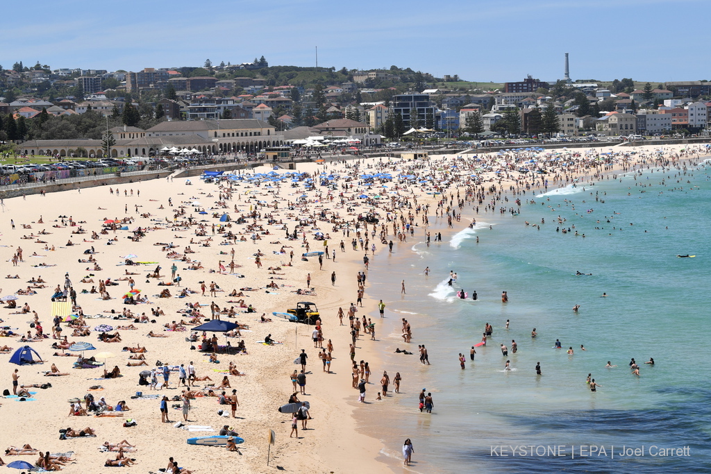 La région de Sydney (ici la fameuse plage de Bondi) est relativement épargnée par la vague de chaleur.