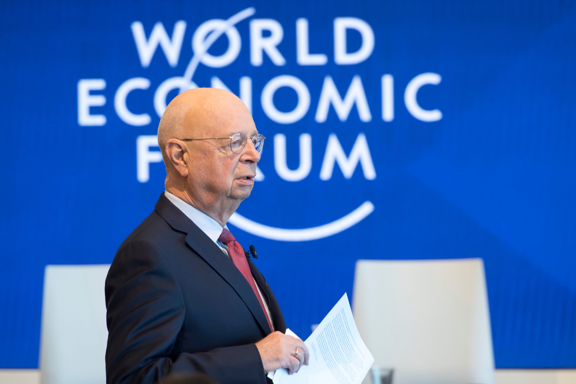 German Klaus Schwab, Founder and Executive Chairman of the World Economic Forum, WEF, arrives for a press conference, in Cologny near Geneva, Tuesday, January 15, 2019. The World Economic Forum today unveiled the programme for its Annual Meeting in Davos, Switzerland, including the key participants, themes and goals. The overarching theme of the Meeting, which will take place from 22 to 25 January, is "Globalization 4.0". (KEYSTONE/Laurent Gillieron) SWITZERLAND WEF 2019 DAVOS